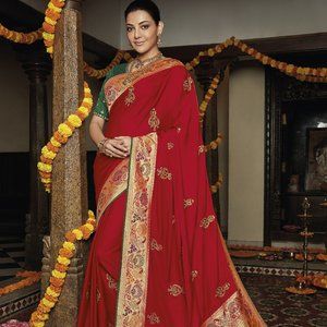 BERRY RED ZARI WOVEN PAITHANI SILK SAREE WITH DESIGNER BLOUSE